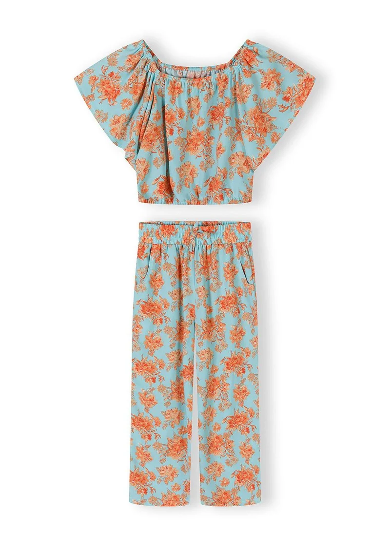 MINOTI Girls viscose floral set light blue